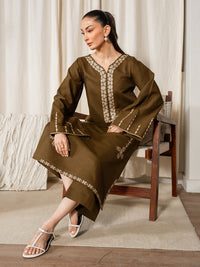 IZEL-2PC DHANAK EMBROIDERED SHIRT WITH DHANAK EMBROIDERED SLEEVES-BIC-15078