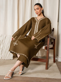 IZEL-2PC DHANAK EMBROIDERED SHIRT WITH DHANAK EMBROIDERED SLEEVES-BIC-15078