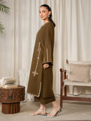 IZEL-2PC DHANAK EMBROIDERED SHIRT WITH DHANAK EMBROIDERED SLEEVES-BIC-15078