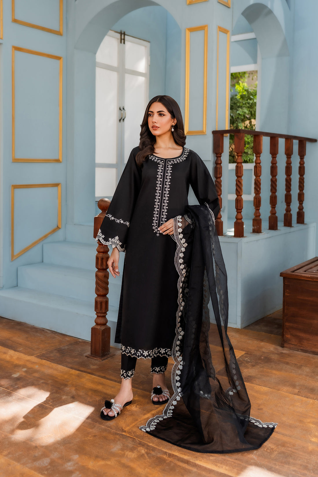 HANA - 3PC DHANAK EMBROIDERED WITH ORGANZA EMBROIDERED DUPPATTA - BIC-3306