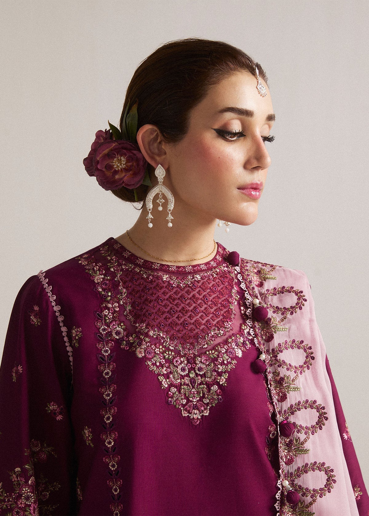 HUSSAIN REHAR-3PC DHANAK EMBROIDERED SHIRT WITH CHIFFON EMBROIDERED DUPATTA AND TROUSER-BIC-5179