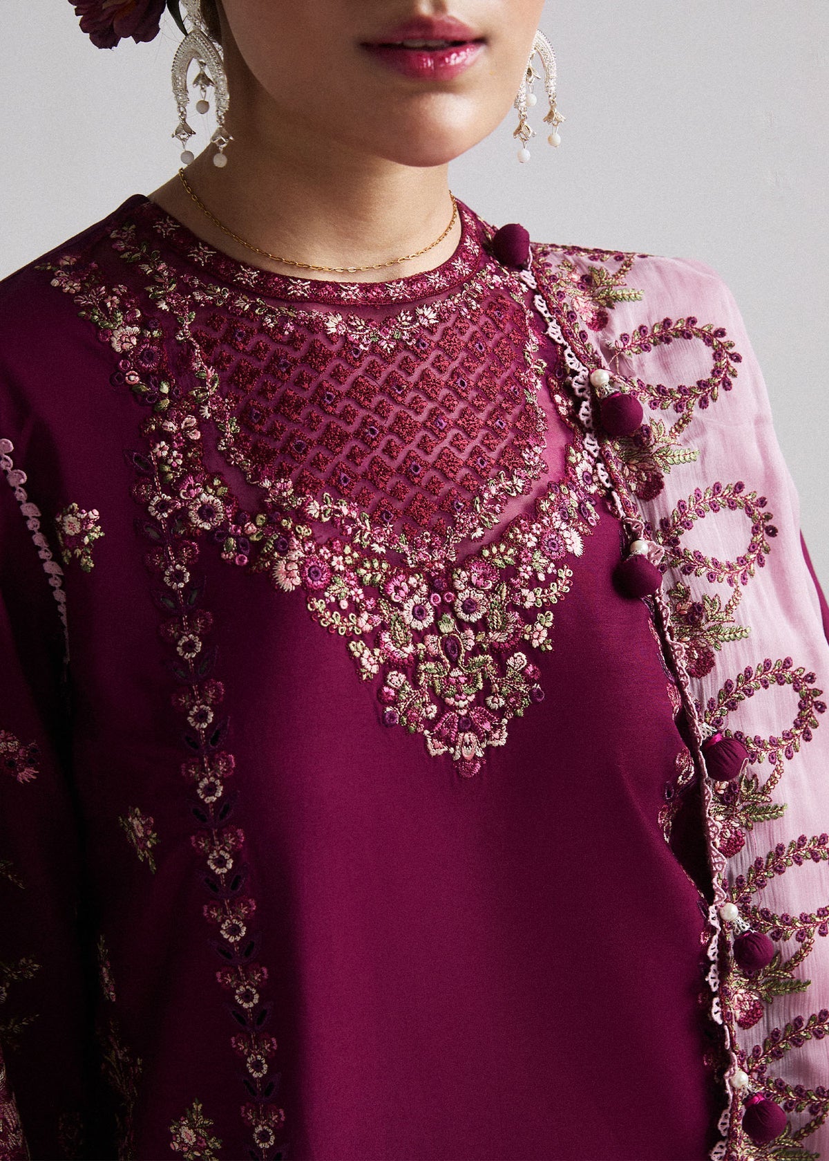 HUSSAIN REHAR-3PC DHANAK EMBROIDERED SHIRT WITH CHIFFON EMBROIDERED DUPATTA AND TROUSER-BIC-5179