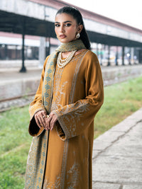 IZEL-3PC DHANAK EMBROIDERED SHIRT WITH COUTRAI PRINTED SHAWL & TROUSER-BIC-4129