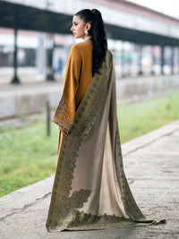 IZEL-3PC DHANAK EMBROIDERED SHIRT WITH COUTRAI PRINTED SHAWL & TROUSER-BIC-4129