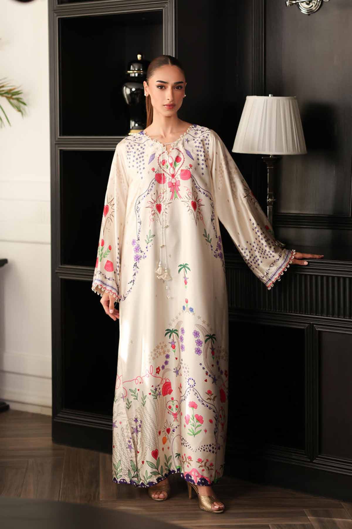 LULUSAR-2PC-SHAMOZE SILK PRINTED SHIRT WITH SILK TROUSER-BIC-9014