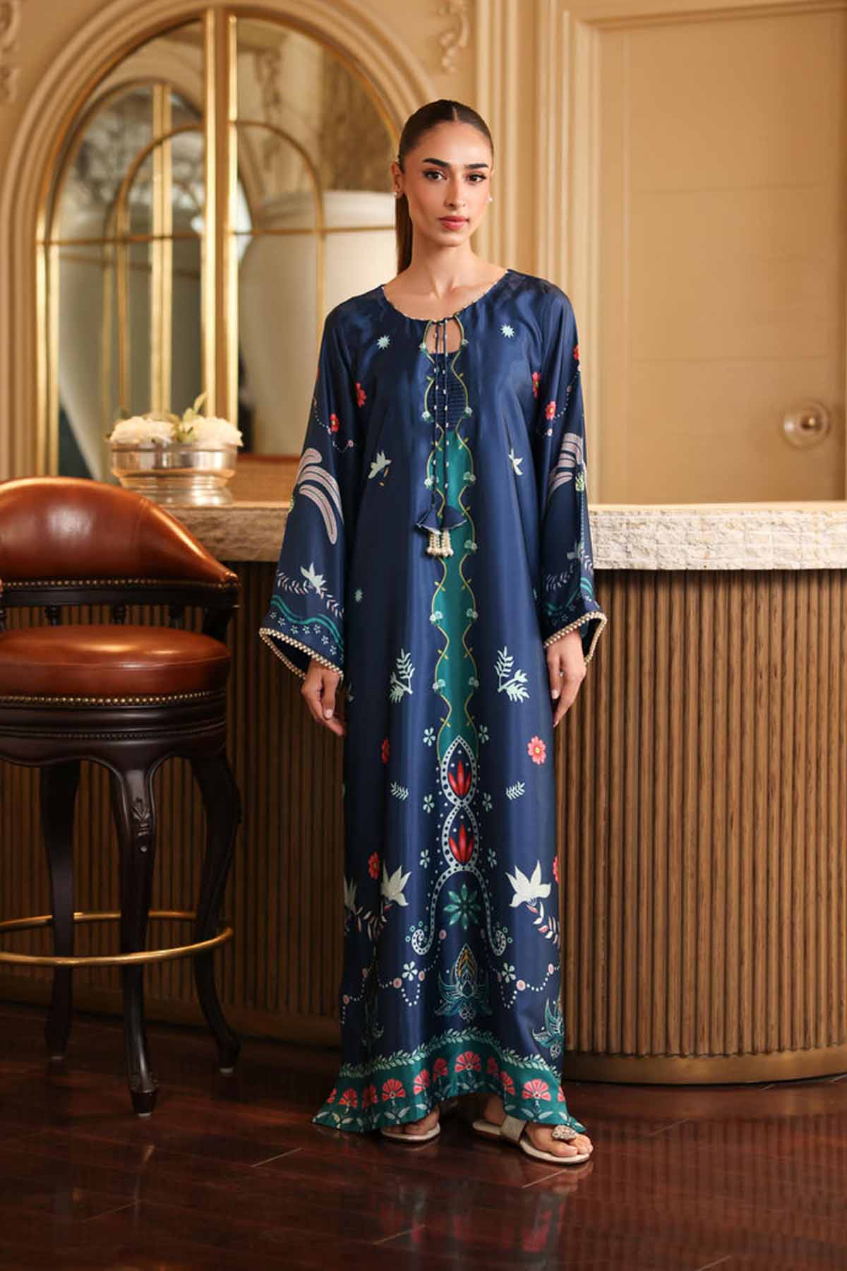 LULUSAR-2PC-SHAMOZE SILK PRINTED SHIRT WITH SILK TROUSER-BIC-9015