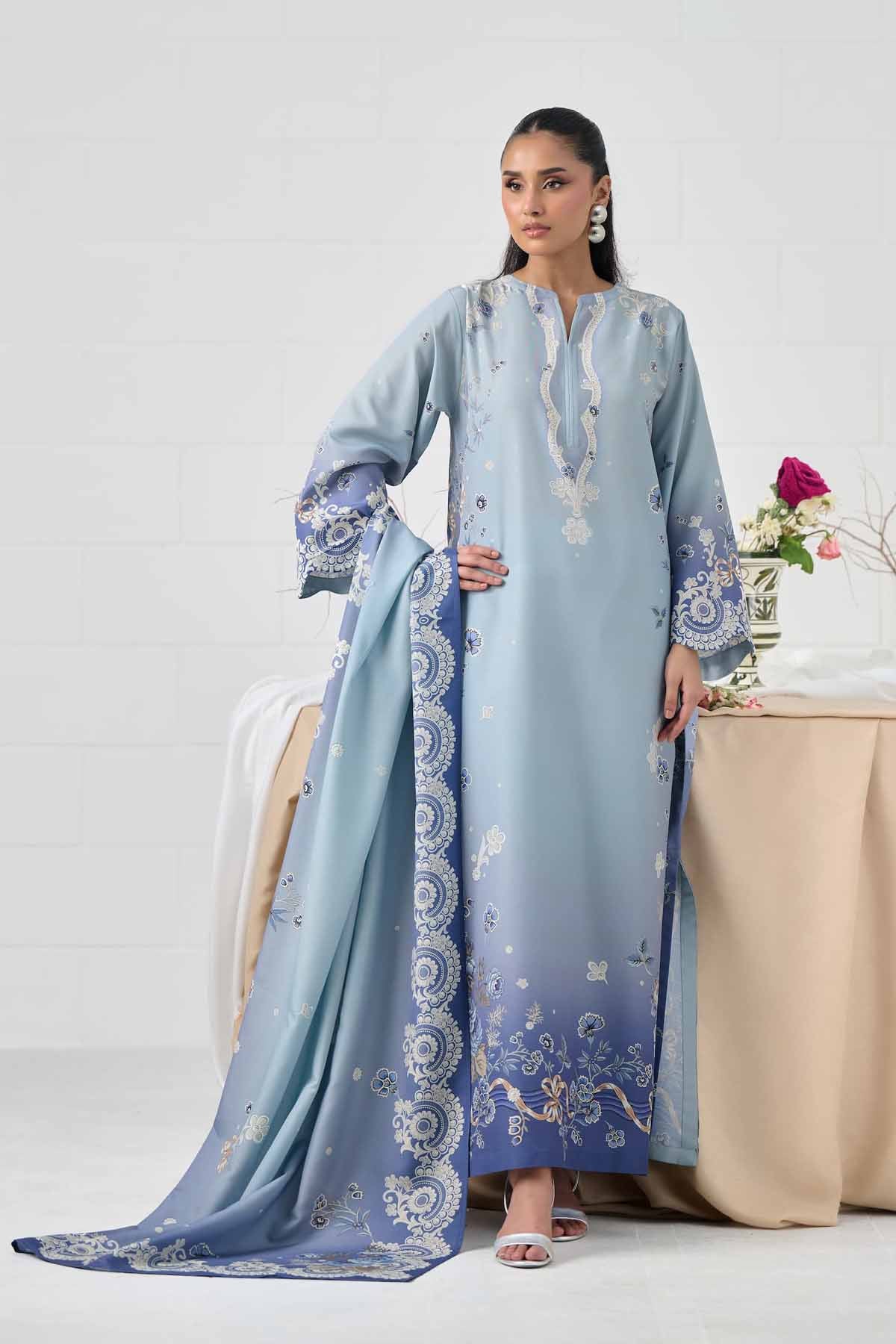 LULUSAR-3PC-SHAMOZE SILK PRINTED SHIRT SILK PRINTED DUPATTA AND SILK TROUSER-BIC-9009