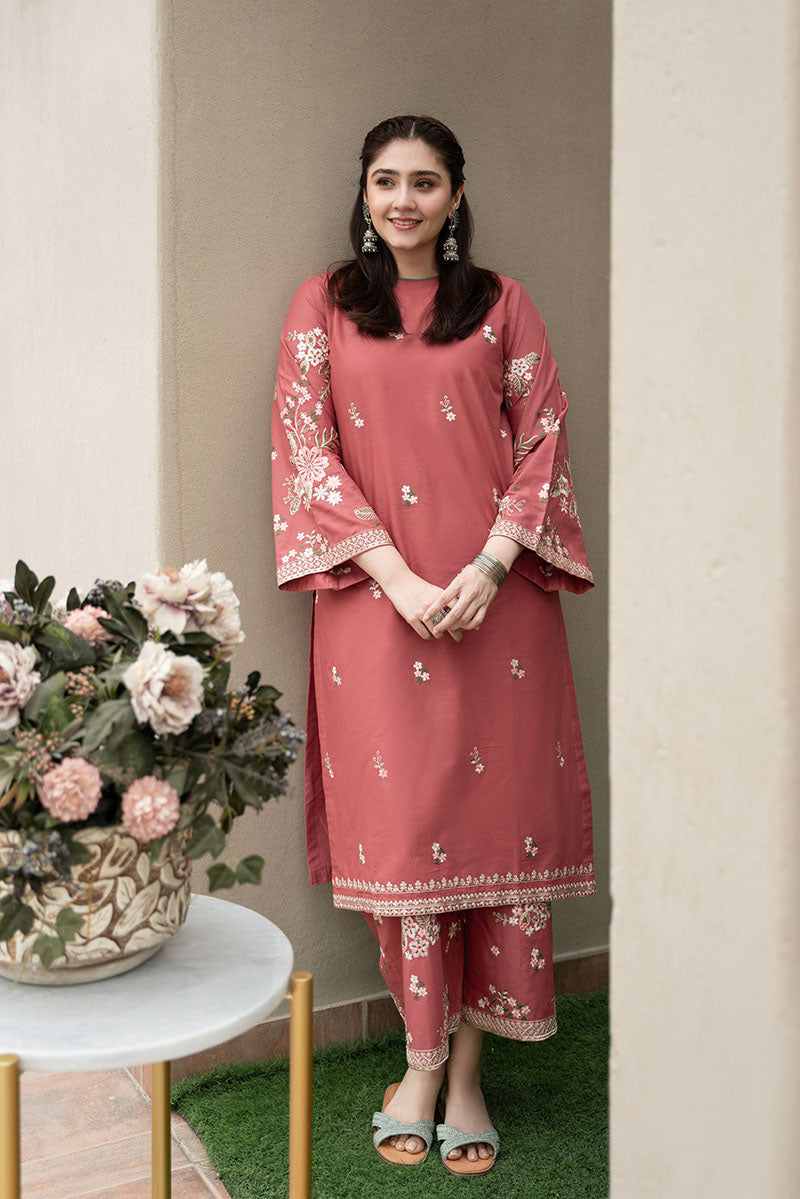 URGE-2PIECE DHANAK EMBROIDERED SHIRT WITH DHANAK EMB TROUSER-BIC-15033
