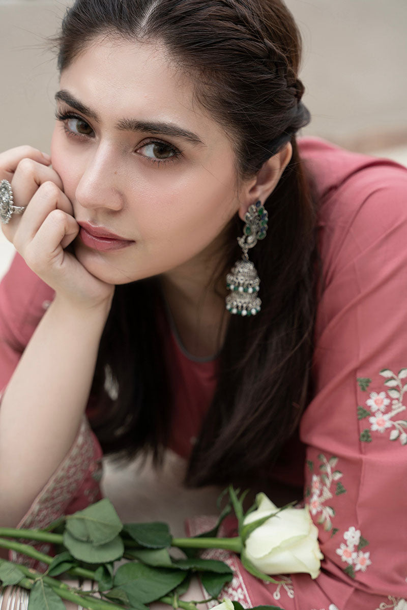 URGE-2PIECE DHANAK EMBROIDERED SHIRT WITH DHANAK EMB TROUSER-BIC-15033