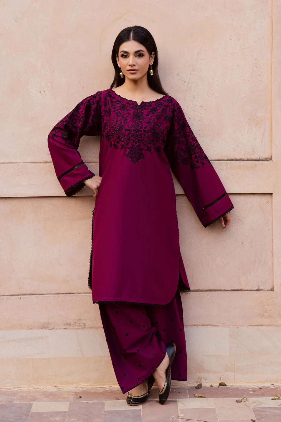 BATIK-2PIECE DHANAK EMBROIDERED SHIRT WITH DHANAK EMBROIDERED TROUSER-BIC-15089