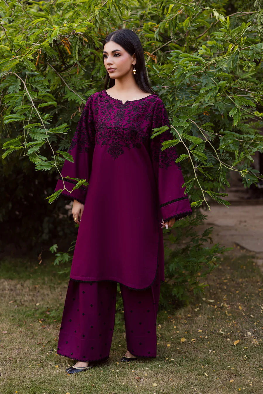 BATIK-2PIECE DHANAK EMBROIDERED SHIRT WITH DHANAK EMBROIDERED TROUSER-BIC-15089
