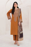 GARNET-3PC DHANAK EMBROIDERED SHIRT WITH COURTRAI PRINTED SHAWL AND TROUSER-BIC-4201