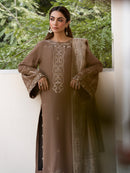 IZEL-3PC DHANAK EMBROIDERED SHIRT WITH COURTRAI PRINTED SHAWL & TROUSER-BIC-4388