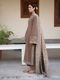 IZEL-3PC DHANAK EMBROIDERED SHIRT WITH COURTRAI PRINTED SHAWL & TROUSER-BIC-4388