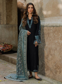 IZEL-3PC KHADDAR EMBROIDERED SHIRT WITH COURTRAI PRINTED SHAWL & TROUSER-BIC-4379