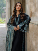 IZEL-3PC KHADDAR EMBROIDERED SHIRT WITH COURTRAI PRINTED SHAWL & TROUSER-BIC-4379