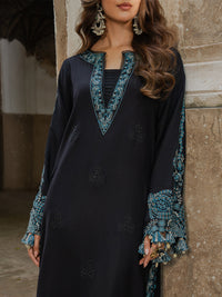 IZEL-3PC KHADDAR EMBROIDERED SHIRT WITH COURTRAI PRINTED SHAWL & TROUSER-BIC-4379