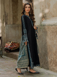 IZEL-3PC KHADDAR EMBROIDERED SHIRT WITH COURTRAI PRINTED SHAWL & TROUSER-BIC-4379