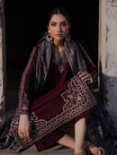 IZEL-3PC DHANAK EMBROIDERED SHIRT WITH COURTRAI PRINTED SHAWL & TROUSER-BIC-4364