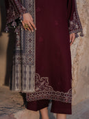 IZEL-3PC DHANAK EMBROIDERED SHIRT WITH COURTRAI PRINTED SHAWL & TROUSER-BIC-4364
