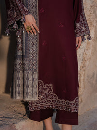 IZEL-3PC DHANAK EMBROIDERED SHIRT WITH COURTRAI PRINTED SHAWL & TROUSER-BIC-4364