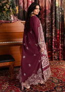 QALAMQAR-3PC CHIKANKAARI LAWN CUTWORK EMBROIDERED SHIRT WITH MONARK EMBROIDERED CUTWORK DUPATTA AND TROUSER-BIC-3642