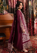 QALAMQAR-3PC CHIKANKAARI LAWN CUTWORK EMBROIDERED SHIRT WITH MONARK EMBROIDERED CUTWORK DUPATTA AND TROUSER-BIC-3642