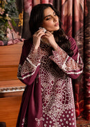 QALAMQAR-3PC CHIKANKAARI LAWN CUTWORK EMBROIDERED SHIRT WITH MONARK EMBROIDERED CUTWORK DUPATTA AND TROUSER-BIC-3642