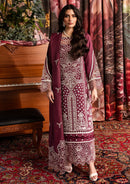 QALAMQAR-3PC CHIKANKAARI LAWN CUTWORK EMBROIDERED SHIRT WITH MONARK EMBROIDERED CUTWORK DUPATTA AND TROUSER-BIC-3642