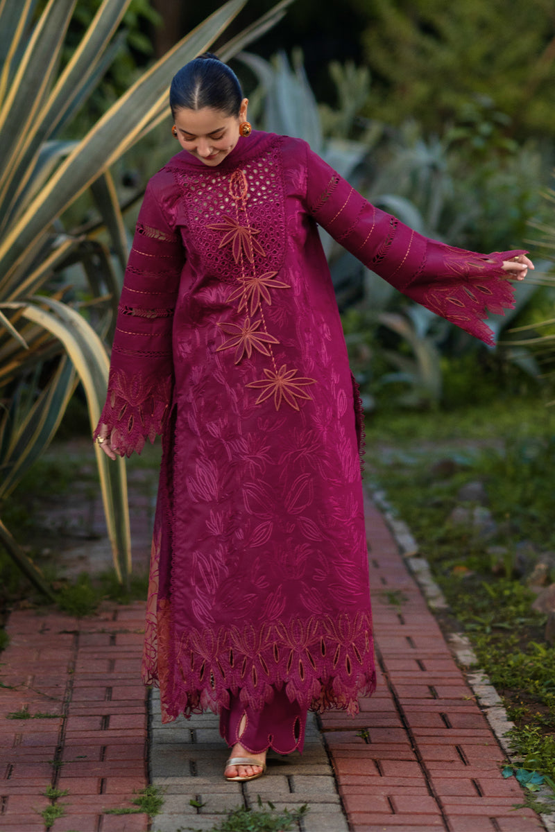 RANG RASIYA-3PC LAWN CHIKAN EMBROIDERED SHIRT WITH KHADDI NET EMB DUPATTA AND EMB TROUSER-BIC-4885