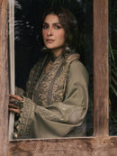IZEL-3PC DHANAK EMBROIDERED SHIRT WITH COUTRAI PRINTED SHAWL AND TROUSER-BIC-5328