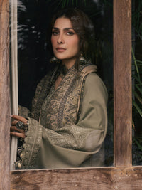 IZEL-3PC DHANAK EMBROIDERED SHIRT WITH COUTRAI PRINTED SHAWL AND TROUSER-BIC-5328