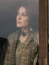 IZEL-3PC DHANAK EMBROIDERED SHIRT WITH COUTRAI PRINTED SHAWL AND TROUSER-BIC-5328