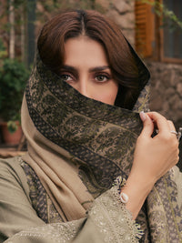 IZEL-3PC DHANAK EMBROIDERED SHIRT WITH COUTRAI PRINTED SHAWL AND TROUSER-BIC-5328