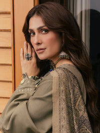 IZEL-3PC DHANAK EMBROIDERED SHIRT WITH COUTRAI PRINTED SHAWL AND TROUSER-BIC-5328