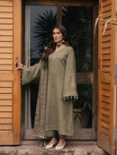 IZEL-3PC DHANAK EMBROIDERED SHIRT WITH COUTRAI PRINTED SHAWL AND TROUSER-BIC-5328