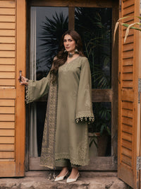 IZEL-3PC DHANAK EMBROIDERED SHIRT WITH COUTRAI PRINTED SHAWL AND TROUSER-BIC-5328