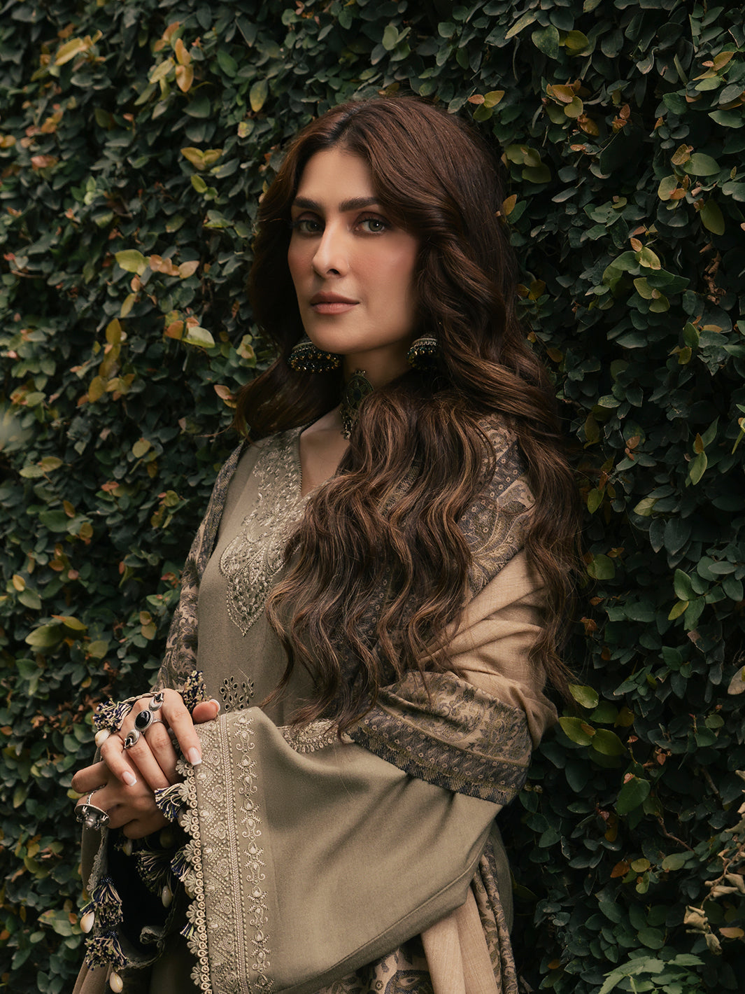 IZEL-3PC DHANAK EMBROIDERED SHIRT WITH COUTRAI PRINTED SHAWL AND TROUSER-BIC-5328