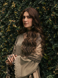 IZEL-3PC DHANAK EMBROIDERED SHIRT WITH COUTRAI PRINTED SHAWL AND TROUSER-BIC-5328