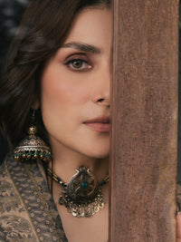 IZEL-3PC DHANAK EMBROIDERED SHIRT WITH COUTRAI PRINTED SHAWL AND TROUSER-BIC-5328