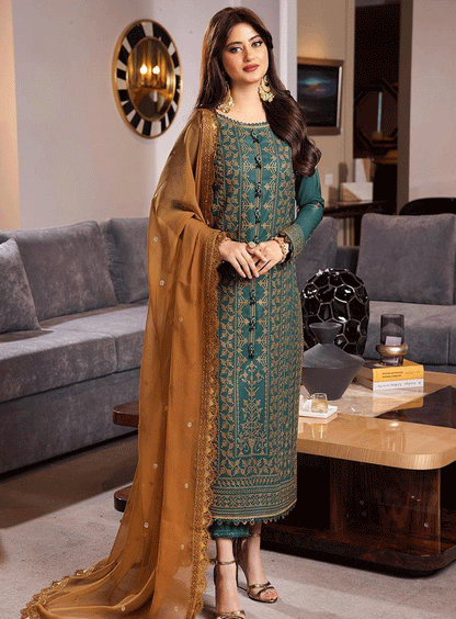 ASIM JOFA -3PC LAWN EMBROIDERED WITH BAMBER CHIFFON EMBROIDERED DUPATTA-BIC-3585
