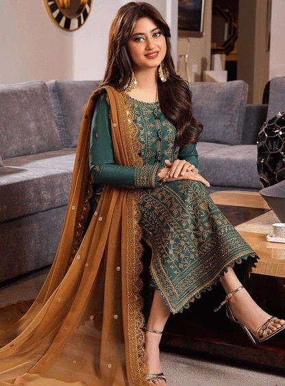 ASIM JOFA -3PC LAWN EMBROIDERED WITH BAMBER CHIFFON EMBROIDERED DUPATTA-BIC-3585