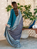 IZEL-3PC DHANAK EMBROIDERED SHIRT WITH COURTRAI PRINTED SHAWL & TROUSER-BIC-4387