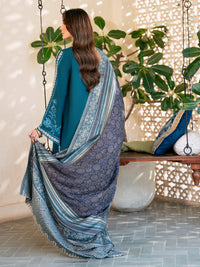 IZEL-3PC DHANAK EMBROIDERED SHIRT WITH COURTRAI PRINTED SHAWL & TROUSER-BIC-4387
