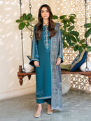 IZEL-3PC DHANAK EMBROIDERED SHIRT WITH COURTRAI PRINTED SHAWL & TROUSER-BIC-4387