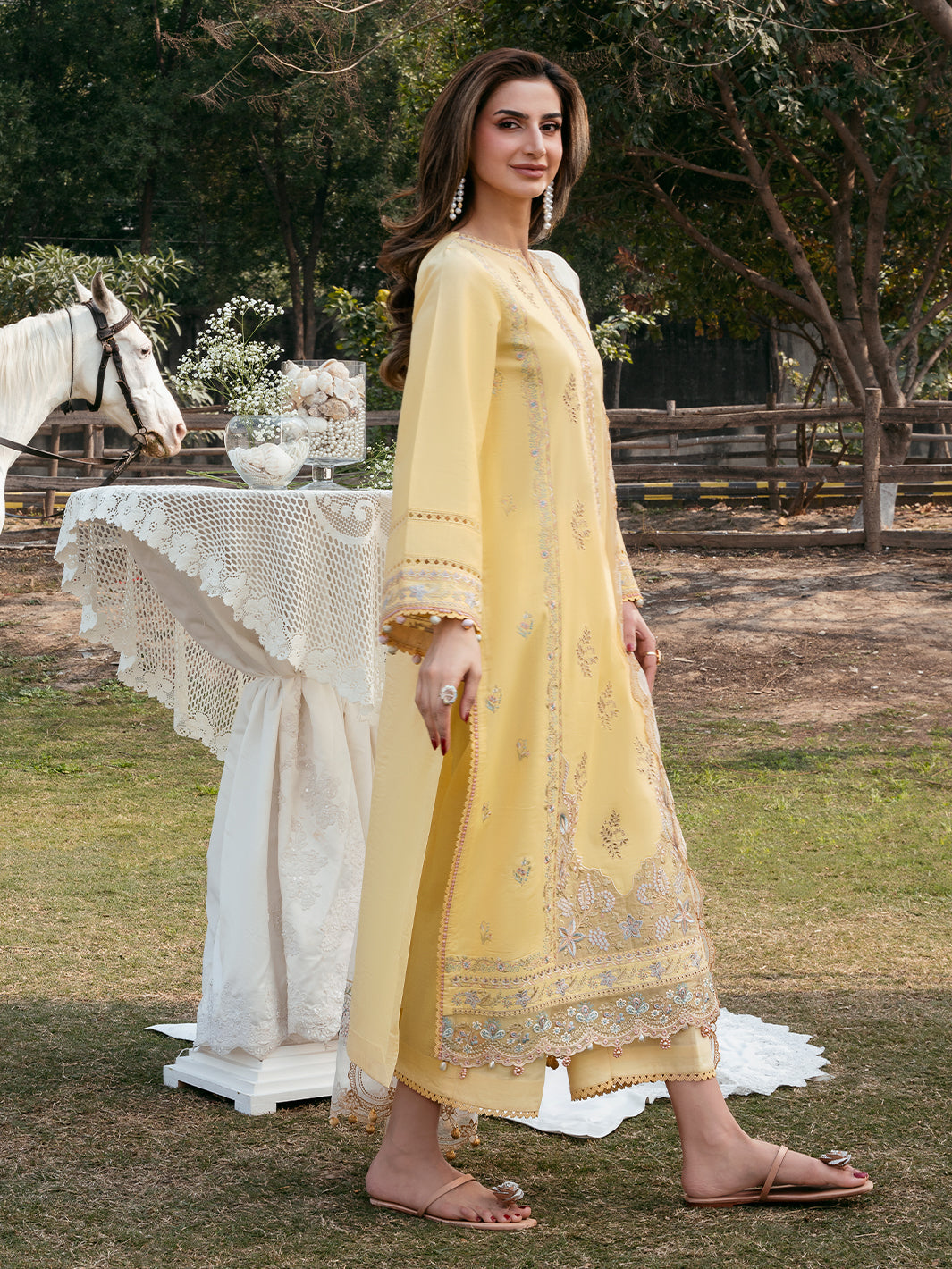 IZEL-3PC LAWN EMBROIDERED SHIRT WITH KHAADI NET EMBROIDERED DUPATTA AND TROUSER-BIC-4832
