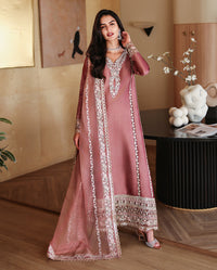 MUSHQ-3PC-RAW SILK HAND EMB EMBELLISHED SHIRT WITH SOFT SILK EMB DUPATTA AND RAW SILK TROUSER-BIC-5214