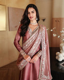 MUSHQ-3PC-RAW SILK HAND EMB EMBELLISHED SHIRT WITH SOFT SILK EMB DUPATTA AND RAW SILK TROUSER-BIC-5214