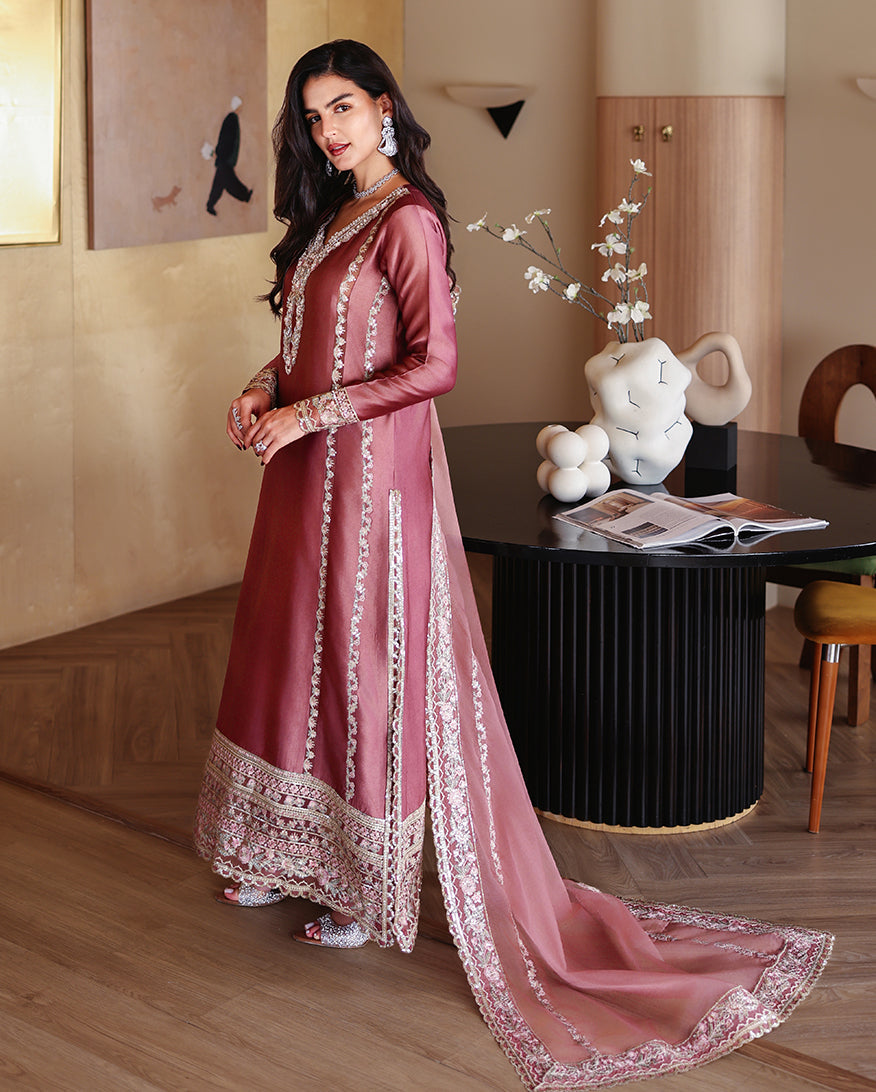 MUSHQ-3PC-RAW SILK HAND EMB EMBELLISHED SHIRT WITH SOFT SILK EMB DUPATTA AND RAW SILK TROUSER-BIC-5214