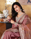 MUSHQ-3PC-RAW SILK HAND EMB EMBELLISHED SHIRT WITH SOFT SILK EMB DUPATTA AND RAW SILK TROUSER-BIC-5214